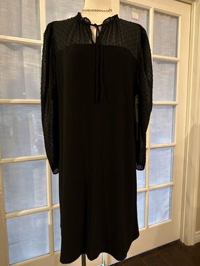 CeCe Black Long Sleeve Swiss Dot Shift Dress